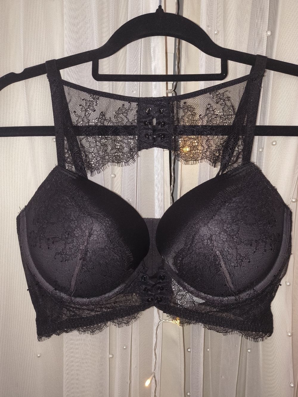 Victoria’s Secret Very Sexy Black Lace Push Up Longline Bra 36D E80 NWOT